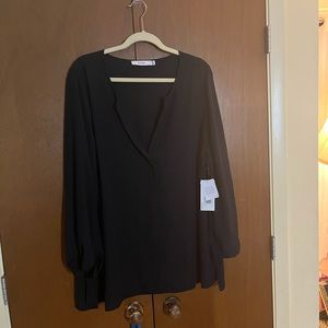JustFab Black Dress Blouse with Elastic Tapered 3/4 Sleeve